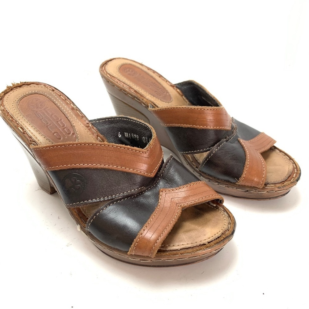 LOBO SOLO Genuine Leather Wedge Sandals Heels sz 6